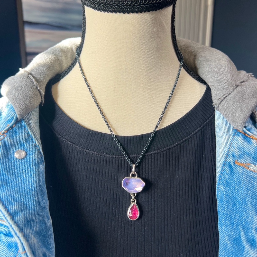 Sabine Sjostrand lavender quart and tourmaline sterling silver necklace